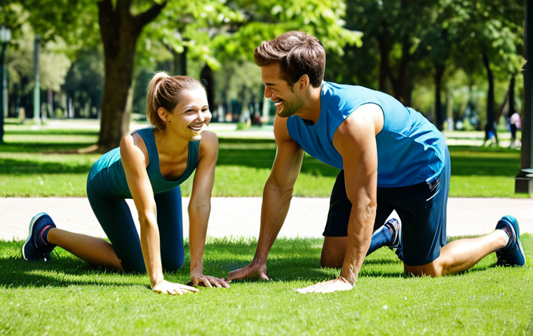 헬스장 커플 트레이닝 - **

A couple doing squats together in a gym. The woman is holding a medicine ball, and the man is su...