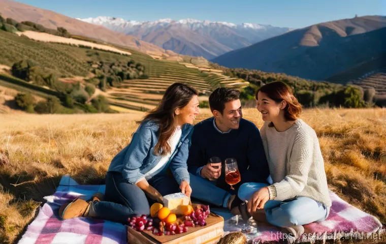 일출 일몰 감상 데이트 - **Prompt:** A serene and intimate golden hour sunset picnic scene on a secluded hilltop mirador in t...
