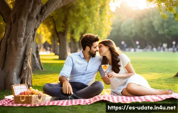 한강 피크닉 데이트 - **Prompt 1: Urban Sunset Romance**
"A romantic couple enjoys a sophisticated picnic as the sun s...