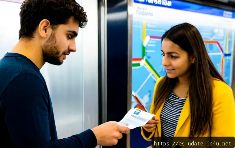 지하철 노선 여행 데이트 - Photorealistic young Spanish couple planning a subway line travel date at a clean metro station in M...